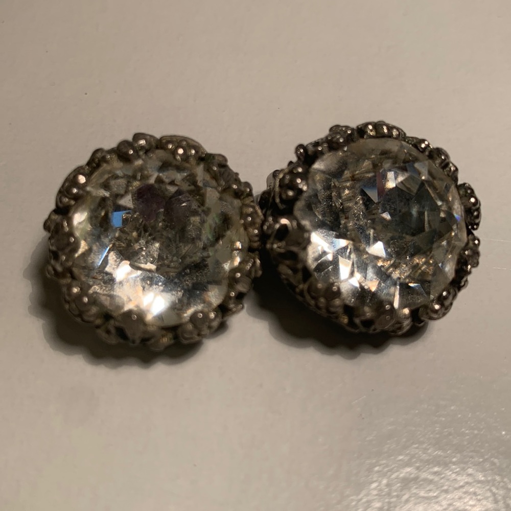 Vintage “Kramer of N.Y.” Clip-on Earrings, Large size, Faux Diamond, Filigree
